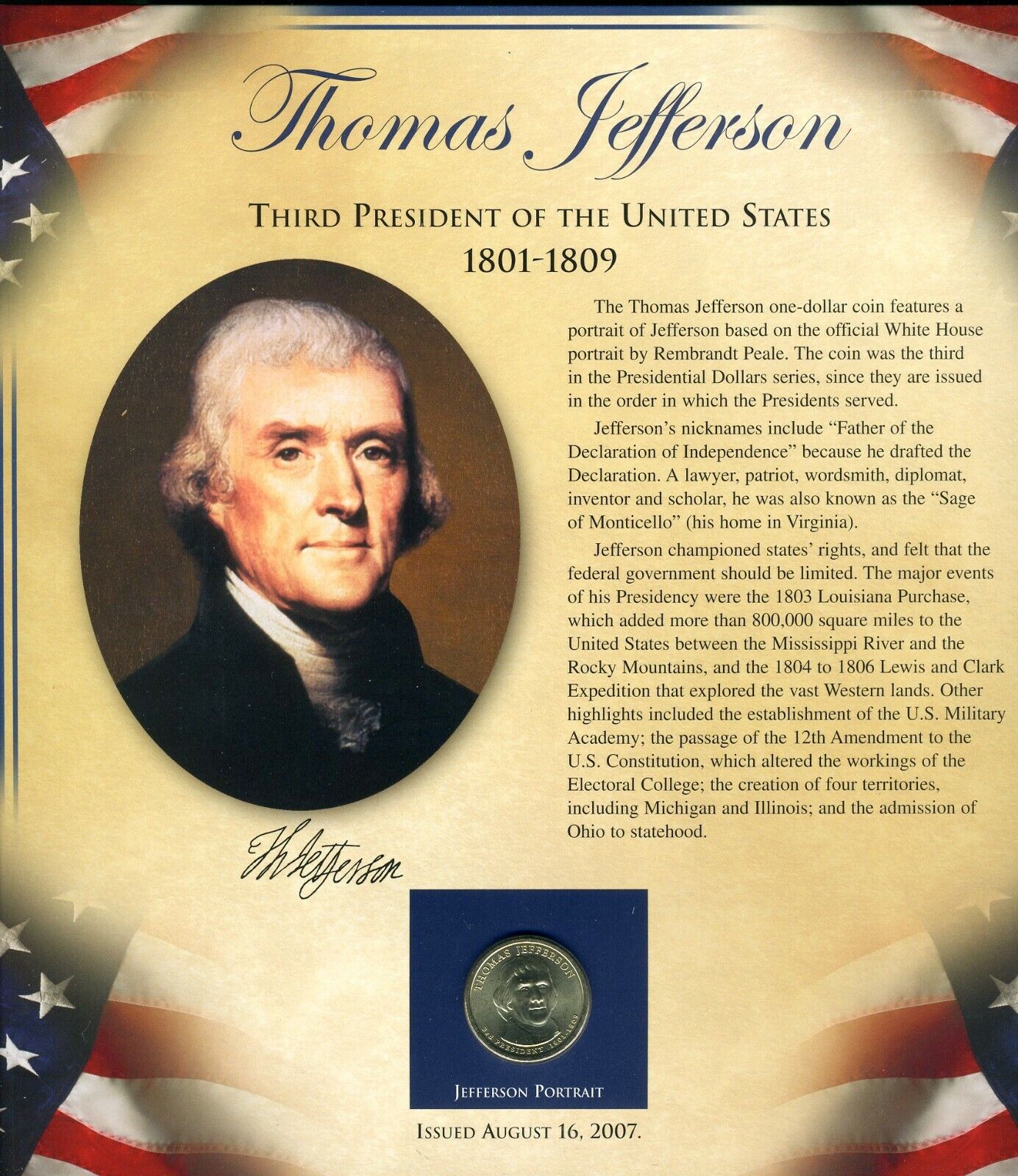 THE THOMAS JEFFERSON DOLLAR COIN A PRESIDENTIAL COIN SERIES