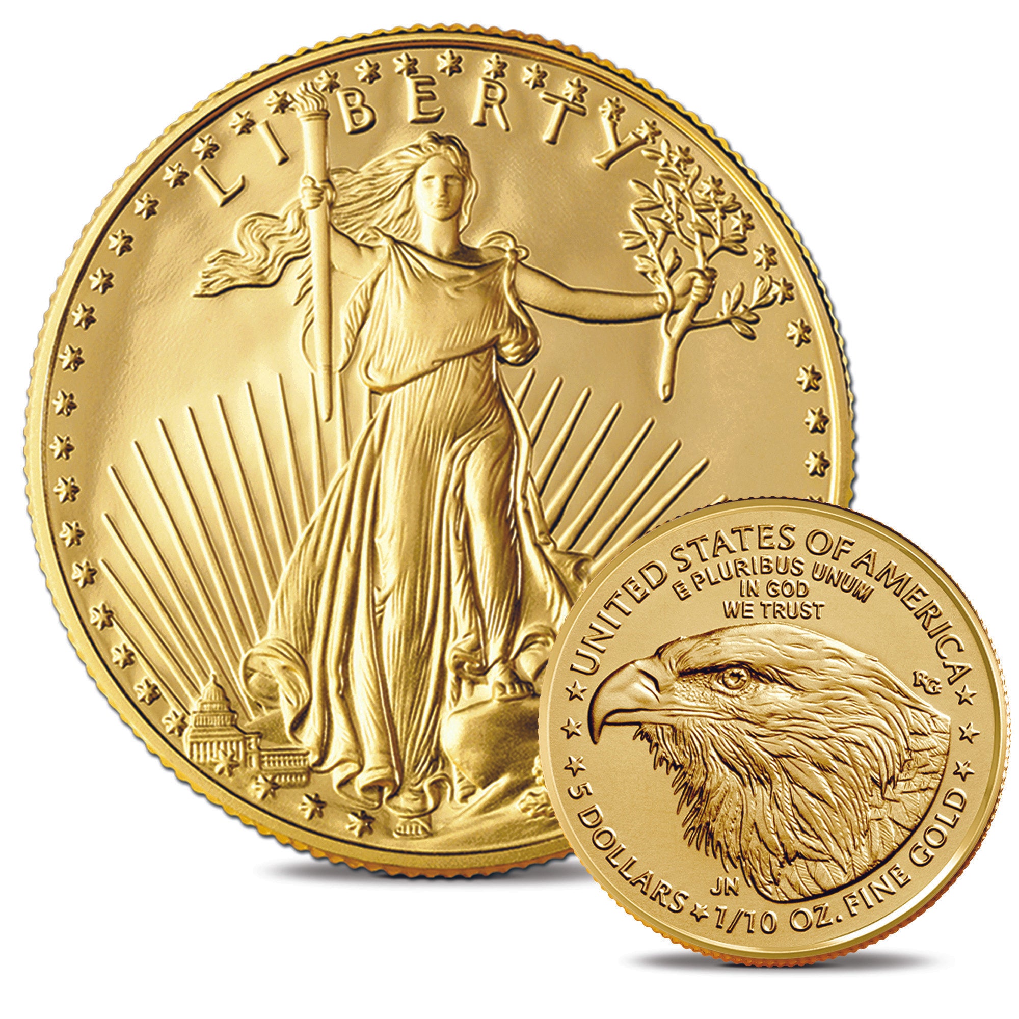 1/10 OZ $5 GOLD AMERICAN EAGLES.