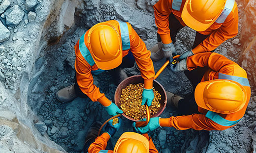 Workers mining gold as demand for precious metals rises amid economic uncertainty and inflation